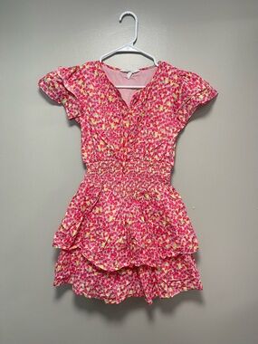 100% Cotton Pink Yellow Floral Smocked Waist Ruffle Dress